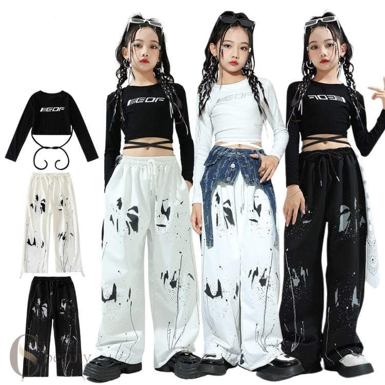 応援団 ストリート パンツ 発表会 長袖 韓国 ヒップホップ トップス 練習着 舞台服 子供服 ワイドパンツ タイダイ柄 k-pop トップス 演出服 応援団 ダンス衣装 原宿系 ダンスウェア 110-180 子供服 女の子 キッズ 発表会 団体服 オシャレ ジュニア 演出会 韓国風