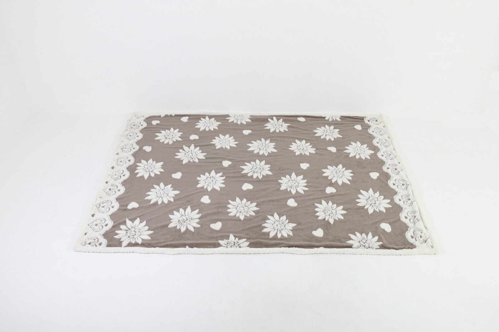 Rakuten - 新生活　毛布　ブランケット　ボア素材　グレー　冬　140×200　あったかい　お花柄　ふわふわ　淡い色