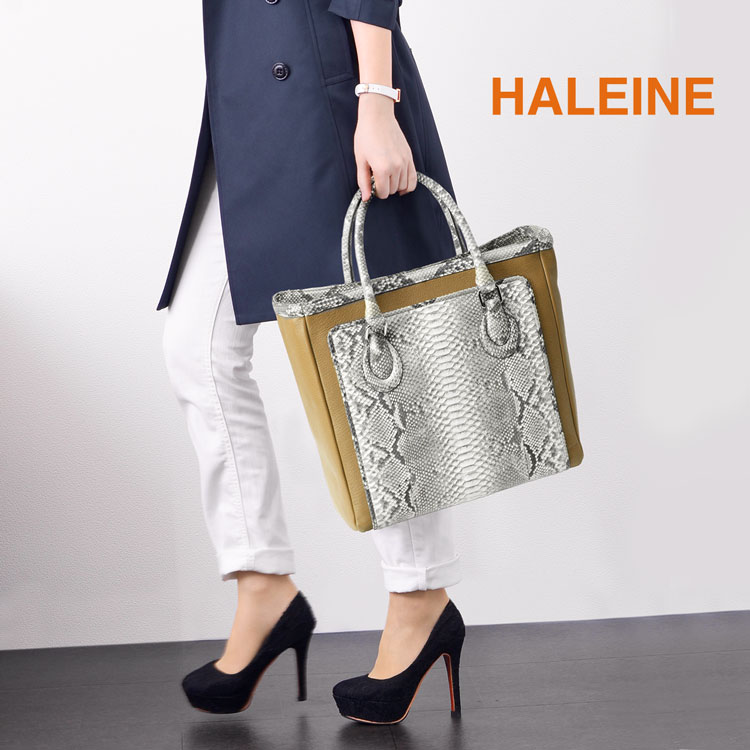 【2h限定20%OFF!】【訳あり】 HALEINE ブランド ダイヤモンド パイソン ＆ 牛革 トートバッグ a4 対応 レディース 全5色 母 女性 パイソン柄 爽やか 実用的 4FB (06000240r)