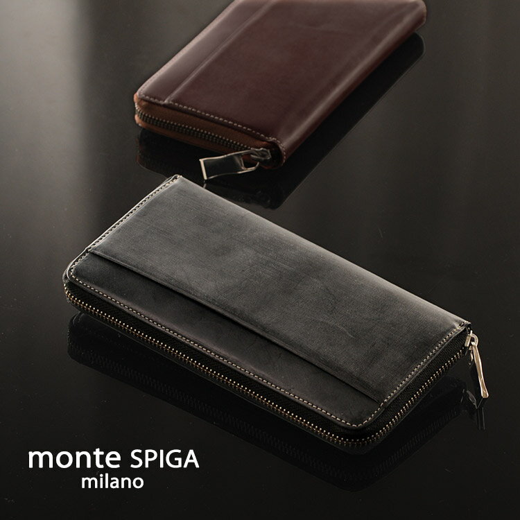 ブライドルレザー 財布（メンズ） 【10%OFFクーポン】monte SPIGA モンテスピガ ブライドルレザー ラウンドファスナー 長財布 メンズ 財布 革 本革 ワイン カーキ カード12枚収納 誕生日 普段使い 父 父の日 ホワイトデー ギフト プレゼント 4FA (09000015r)