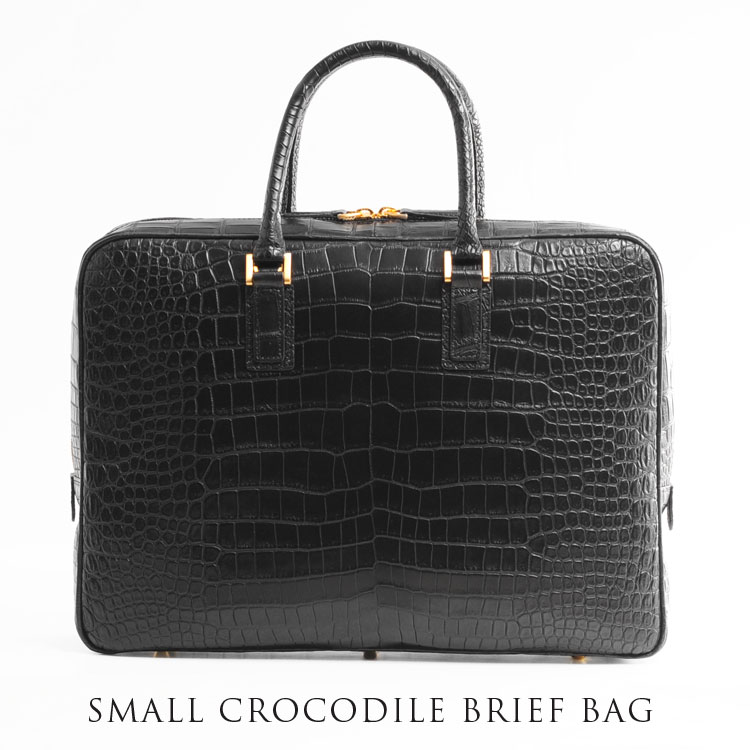 【sale!!】ヘンローン スモールクロコダイル ブリーフバッグ 真鍮ファスナー/ポロサス/ブラック 本革 ポロサス イリエワニ ビジネスバッグ 2WAY 婦人用 男女兼用 A4が入る 安心 保 ギフト (06000800r)