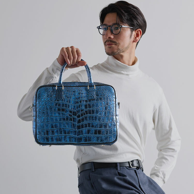日本製 クロコダイル ブリーフケース メンズ 2way マット 加工 メンズ ブリーフ バ...