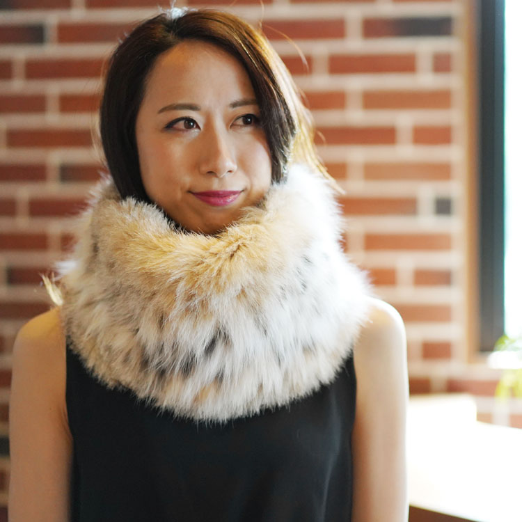 リンクスキャット ファー スヌード ネックウォーマー レディース 毛皮 リアルファー 結婚式 ギフト 母の日 敬老の日 7F (01000360r)
