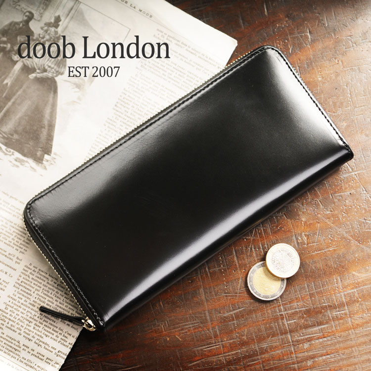 doob London/ドゥーブロンドン コードバン ラウンドファスナー 長財布 メンズ 【名入れ 可能】馬革 薄型 スリム ダークブラウン ブラック 母 女性 プレゼント サイフ 春財布 ギフト 父の日 4FC (09000086-2-mens-1r)