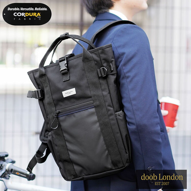 CORDURA メンズ リュック 撥水 A4 12L ビジネス 通勤 ブランド doob London ノートPC ノートパソコン バイク バックパック リュックサック ブラック コーデュラ 軽量 父 プレゼント バレンタイン ギフト 父の日 5F (09000179-mens-1r)