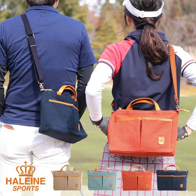 ゴルフ カートバッグ ラウンドバッグ ブランド HALEINE SPORTS 帆布 ヌメ革 日本製 トートバッグ ミニトートバッグ レディース メンズ 2WAY ショルダー カートトート 布 横 スポーツ 軽量 おしゃれ ミニトートバッグ 父の日 ギフト プレゼント 4FB (07000417r)