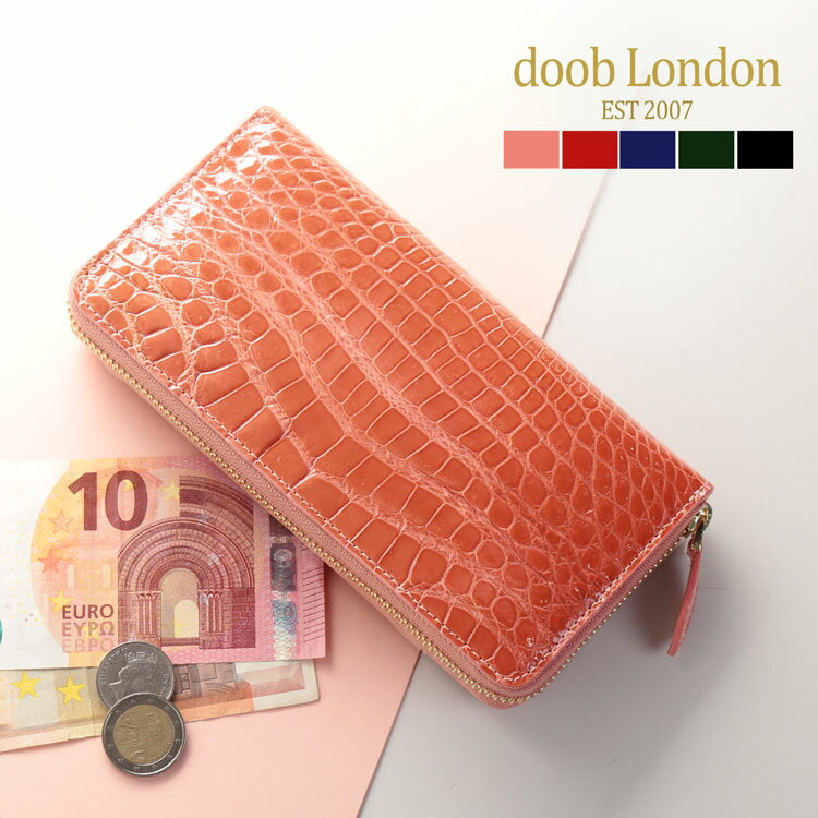 クロコダイル doob London クロコダイル 長財布 ラウンドファスナー レディース シャイニング 加工 アウトポケット付き ゴールド金具 本革 鰐革 財布 婦人 ブランド 実用的 ギフト プレゼント 4FA (06001611r)