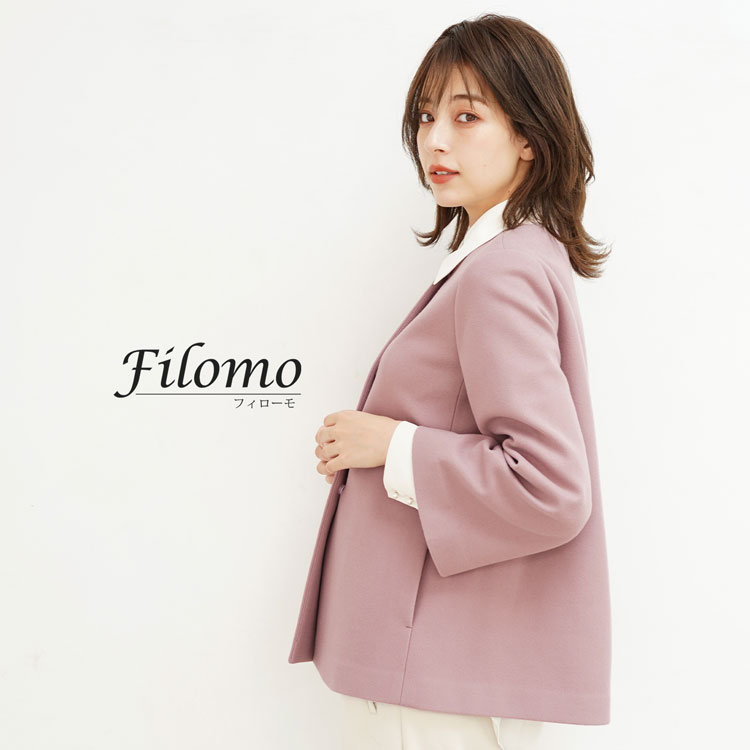 フィローモ ジャケット レディース ノーカラージャケット レディース 春 M L ノーカラー ジャケット ウールタッチ 洗える Filomo フィローモ 秋 冬 カラーコート ウォッシャブル アウター ショート丈コート スプリングコート 丸襟 ショートコート パステル 卒業式 入学式 母 ギフト プレゼント 6F (08000233r)