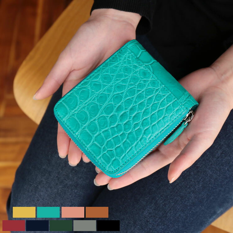 【店内全品20%オフクーポン】クロコダイル ラウンドファスナー 二つ折り財布 ミニ財布 マット コンパクト 小型財布 ミニ 小さい 本革 サイフ ワニ革 小さい...