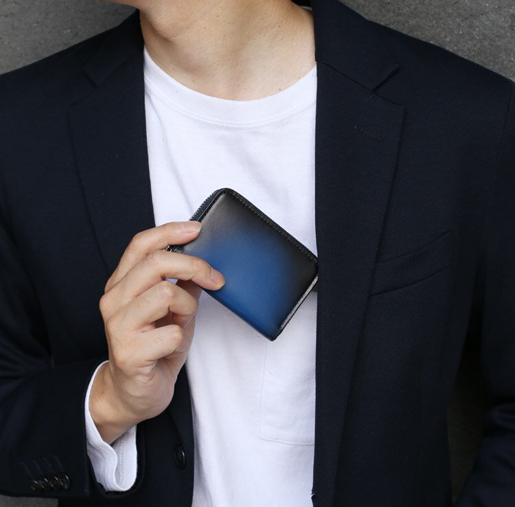 PRAIRIE プレリー 牛革 グラデーション コンパクト財布 ミニ財布 レディース 日本製 本革 レザー 小さい財布 小銭入れ付き ブルー グリーン ブラック シャドー加工 シンプル 可愛い お洒落 オシャレ 上質 プレゼント ギフト (09000455r)