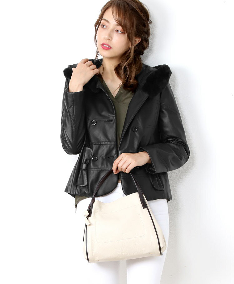 レザー ジャケット レディース フード付 レザ...の紹介画像3