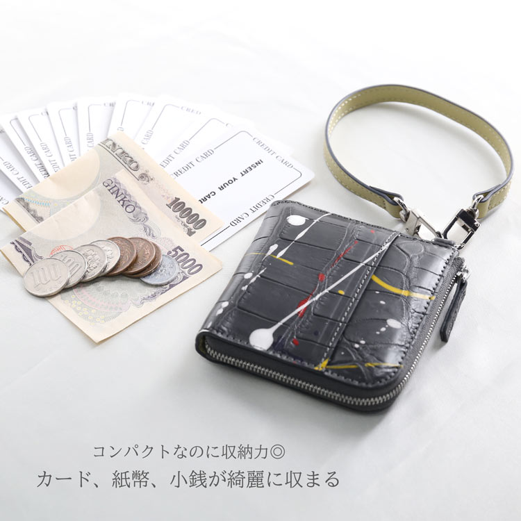 【5％クーポン】クロコダイル コンパクト財布 小さい財布 ラウンドファスナー L字ファスナー ストラップ レディース カード収納 軽量 ミニ財布 本革 クロコ コンパクト 財布 ユニセックス お揃い 使いやすい ギフト プレゼント 4FA (06001798r)
