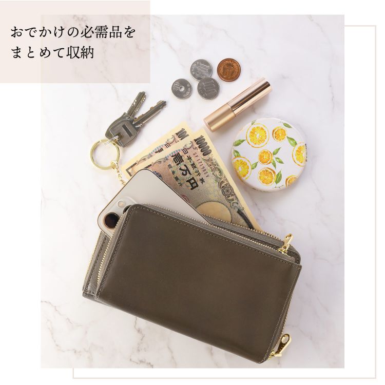 5%オフ mieno スマホショルダーバッグ 大人 かわいい 横型 財布 本革 スマホショルダーポーチ お財布ショルダー レディ sankyo-10070876 三京商会(sankyo shokai) サンプル画像2