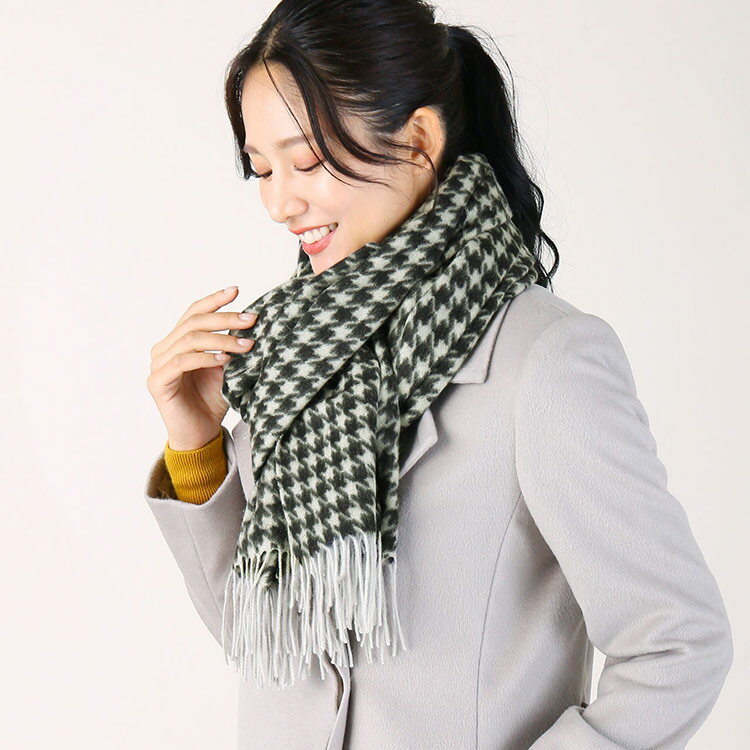 カシミヤ 100% ストール マフラー レディース ハウンドトゥース 格子柄 大判 厚手 【184cm×60cm】 【名入れ刺繍可能】 千鳥格子 カシミア カシ...