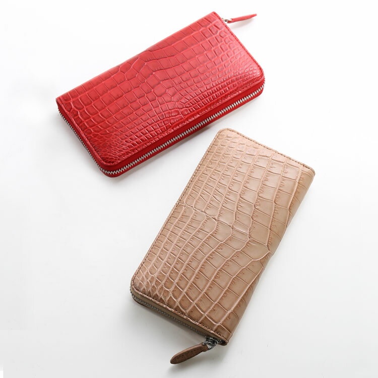 【5％クーポン】クロコダイル レディース 長財布 マット加工 ラウンドファスナー 長財布 一枚革 ナイルクロコダイル 鰐革 本革 財布 鰐 ワニ ラウンド長財布 プレゼント ギフト 4FA (06001830r)