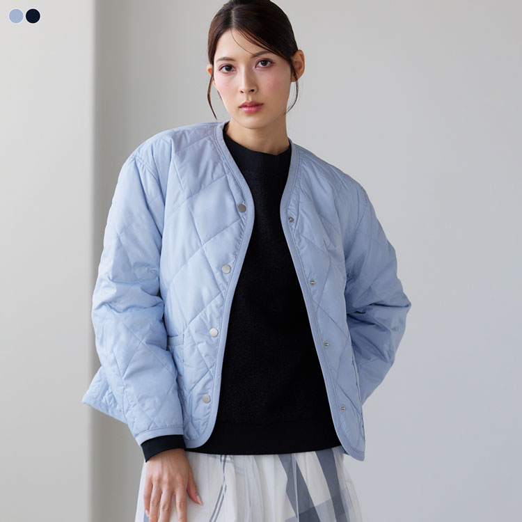 【10%オフクーポン】ダウン ジャケット キルティング 中綿 レディース 軽量 ノーカラー 丸襟 手 ...