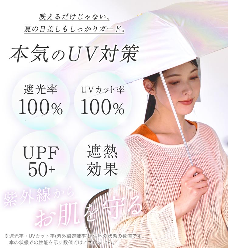 【お買い得クーポン発行中】折りたたみ 日傘 軽量 完全遮光 晴雨兼用 折り畳み 折りたたみ傘 レディース 100% 遮光率100% 紫外線遮蔽率100% 暑さ対策 丈夫 耐風 軽い 耐久 UVカット オーロラ 軽量 コンパクト 撥水 ギフト プレゼント 遮熱効果 7F (09000709r) sankyo-10071474 三京商会(sankyo shokai) サンプル画像3
