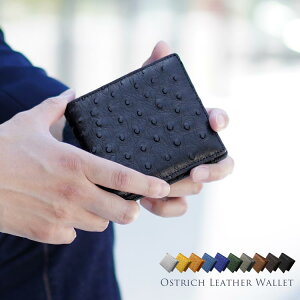 オーストリッチ 二つ折り 財布 メンズ 無双仕立て フルポイント 全10色 折り財布 本革 ミニ財布 軽い 小銭入れ付き 普段使い『ギフト』 春財布 バレンタイン チョコレート 付きラッピング対応可(9081mr)
