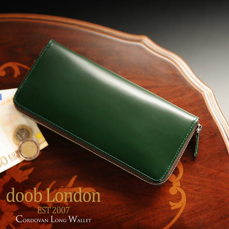 コードバン 財布 メンズ 長財布 doob London ブランド ラウンドファスナー 本革 薄型 スリム ブラック グリーン ライトブラウン ダークブラウン ネイビー かっこいい 40代 50代 上質 (No.09000086-mens-1) ギフト 春財布 父の日 開運財布