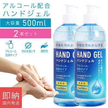 ハンドジェル 大容量 500ml 2本 アルコールジェル ウイルス対策 手指 手洗い 速乾性 水なしで使える アルコール洗浄タイプ まとめ買い (09000171-2r)