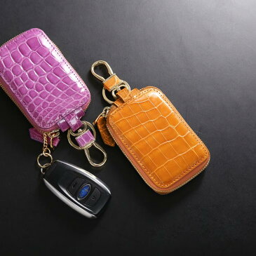 クロコダイル スマートキーケース シャイニング 加工 ゴールド 金具 レディース ICカードホルダー付き 全11色プレゼント スマートキーカバー 母 贈り物 鰐 ワニ 鰐革 本革 リモコンキー ケース ギフト(06001363-1r) 『ギフト』 ギフト