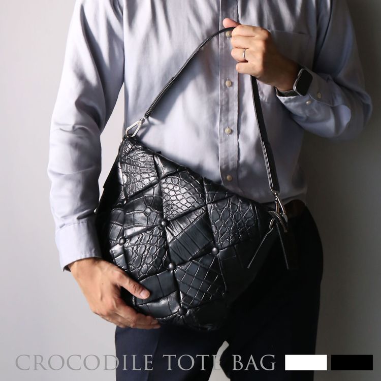 【4h限定20%off】クロコダイル ダイヤ柄 編み込みデザイン 2way トートバッグ 日本製 JRA メンズ 薄型 ..