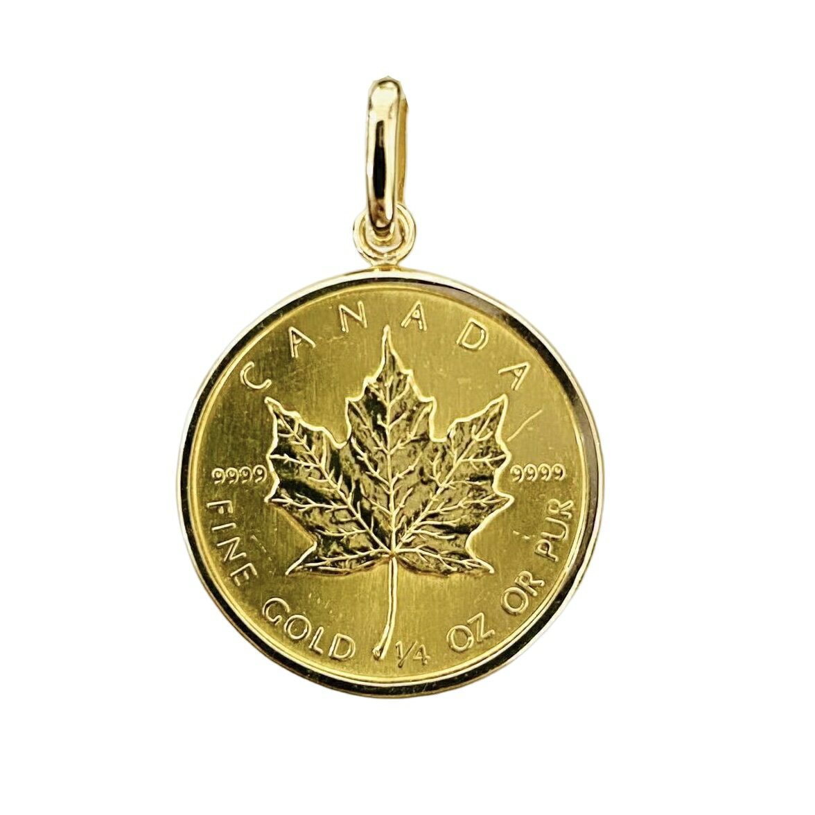 カナダ メイプル金貨 エリザベス二世 1986年 K18/24 純金 8.53g 1/4オンス コイン ペンダントトップ シンプル Gold