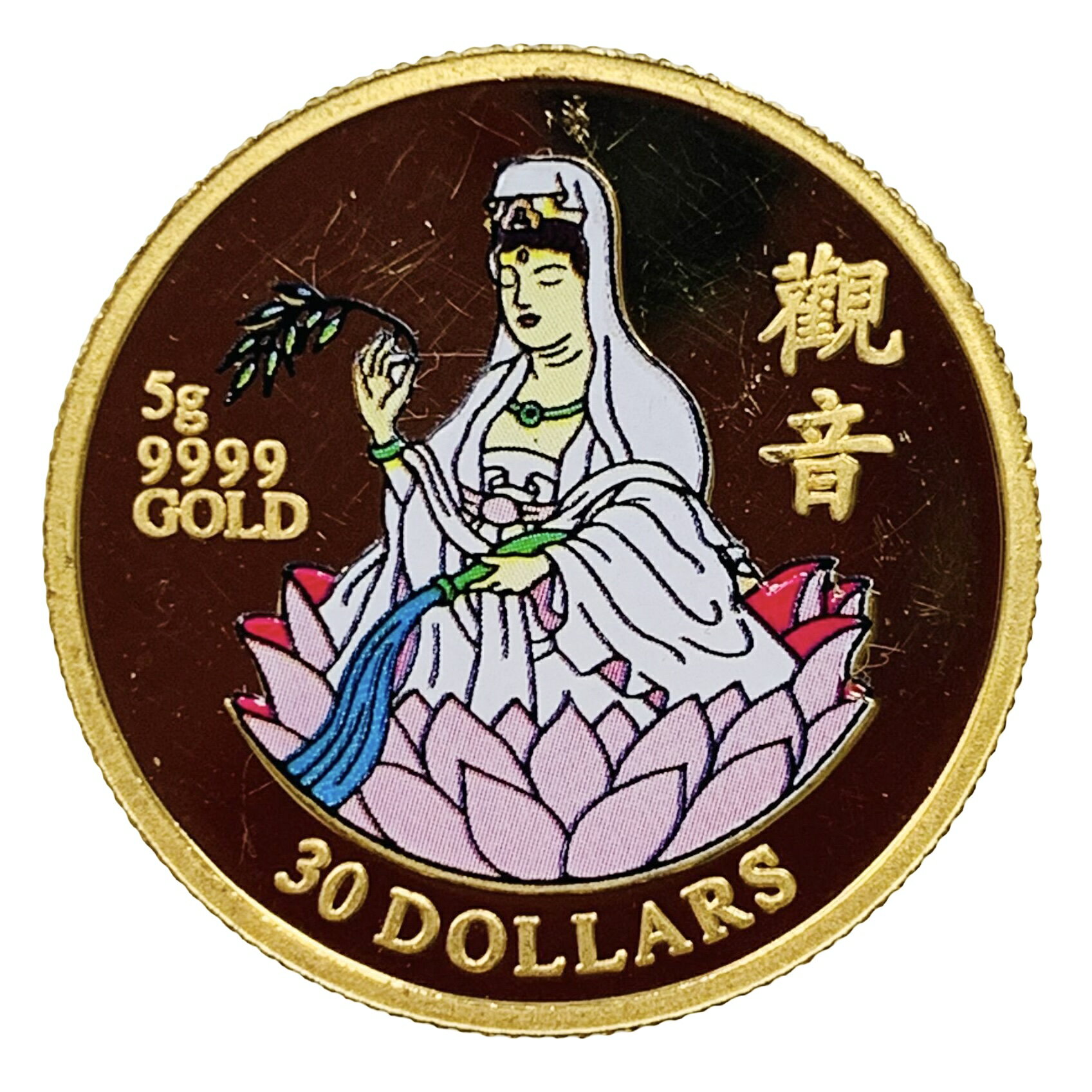 観音 30ドル金貨 クック諸島 1997 24金 純金 5g カラ－コイン コレクション イエローゴールド Gold