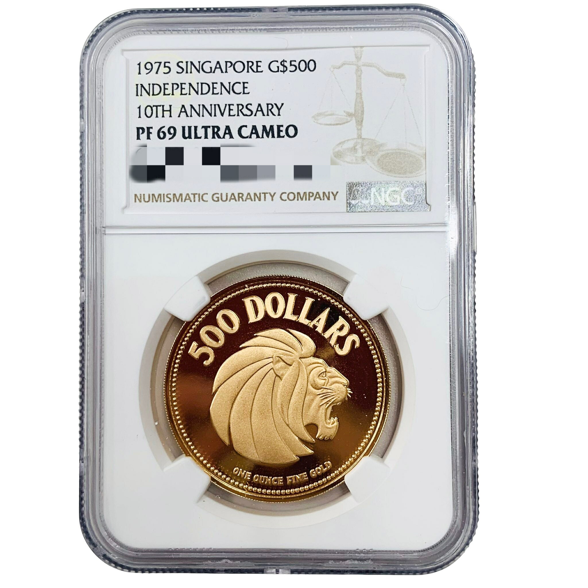 準最高鑑定 1975 シンガポール 500ドル金貨 独立10周年記念 ライオン NGC 69 UC 完全未使用品