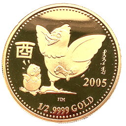 干支酉金貨 鶏 モンゴル 24金 純金 2005年 15.5g 1/2オンス イエローゴールド コイン GOLD コレクション 美品