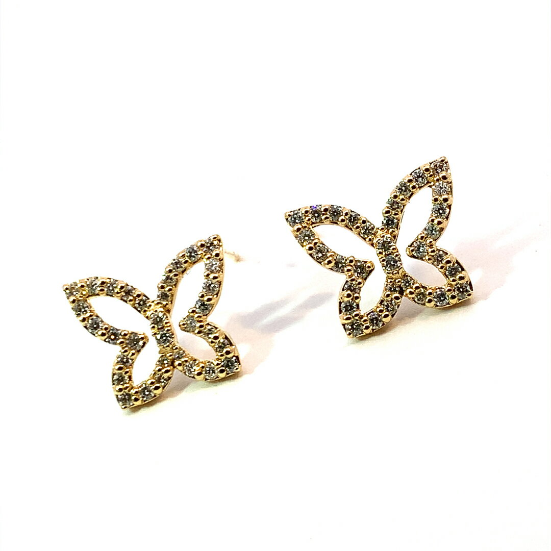 チョウ 蝶 ピアス ダイヤモンド 18金 18K イエローゴールド 2.5g 両耳用 レディース ジュエリー