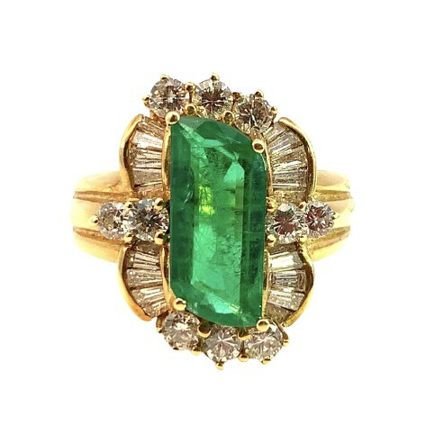 2.52ct エメラルド ダイヤモンド デザイン リング イエローゴールド K18 12号(4)