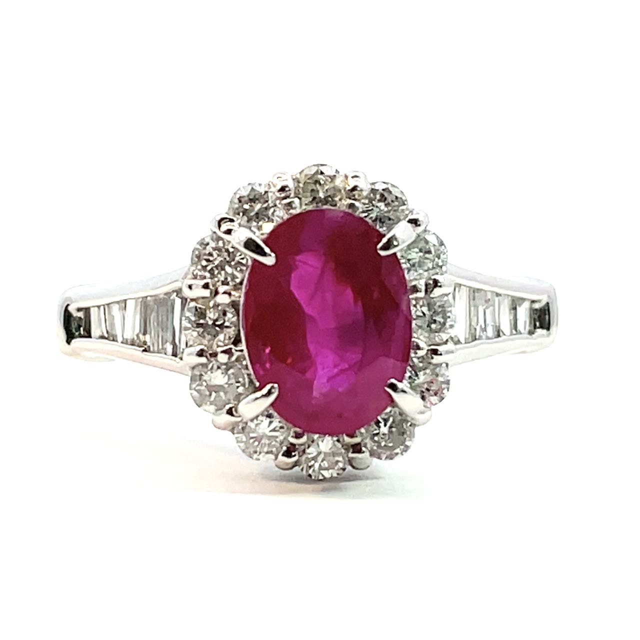 1.51ct ミャンマー ルビー 0.68ct ダイヤモンド デザイン リング プラチナ PT900 15号 5.9g 鑑別書