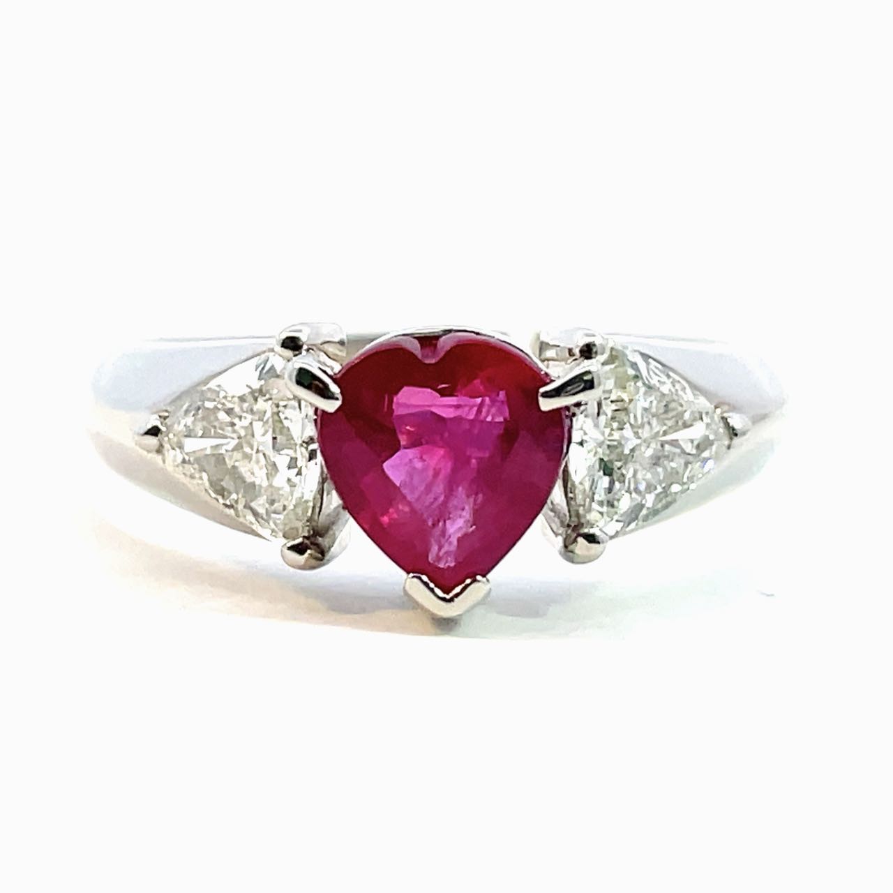 1.02ct ミャンマー ルビー 0.64ct ダイヤモンド デザイン リング プラチナ PT900 11号 5.3g 鑑別書