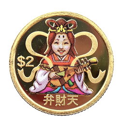 七福神 弁財天金貨 ツバル カラー コイン 2010年 1.2g 24金 純金 1/25オンス イエローゴールド エリザベス2世 コレクション gold 美品