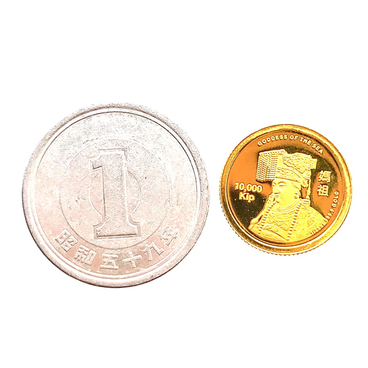 39宝飾販売店の中国の伝説的人物 媽祖 金貨 2005年 1.2g 1/25オンス ラオス K24 金貨 イエローゴールド コイン GOLD コレクション 美品｜アングル3
