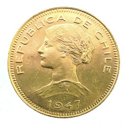 チリ 女神 金貨 1947年 20g 21.6金 イエローゴールド コレクション アンティークコイン Gold 美品