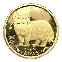 マン島金貨 エリザベス女王 猫 1/5オンス 1989年 6.2g K24 純金 イエローゴールド コレクション Gold