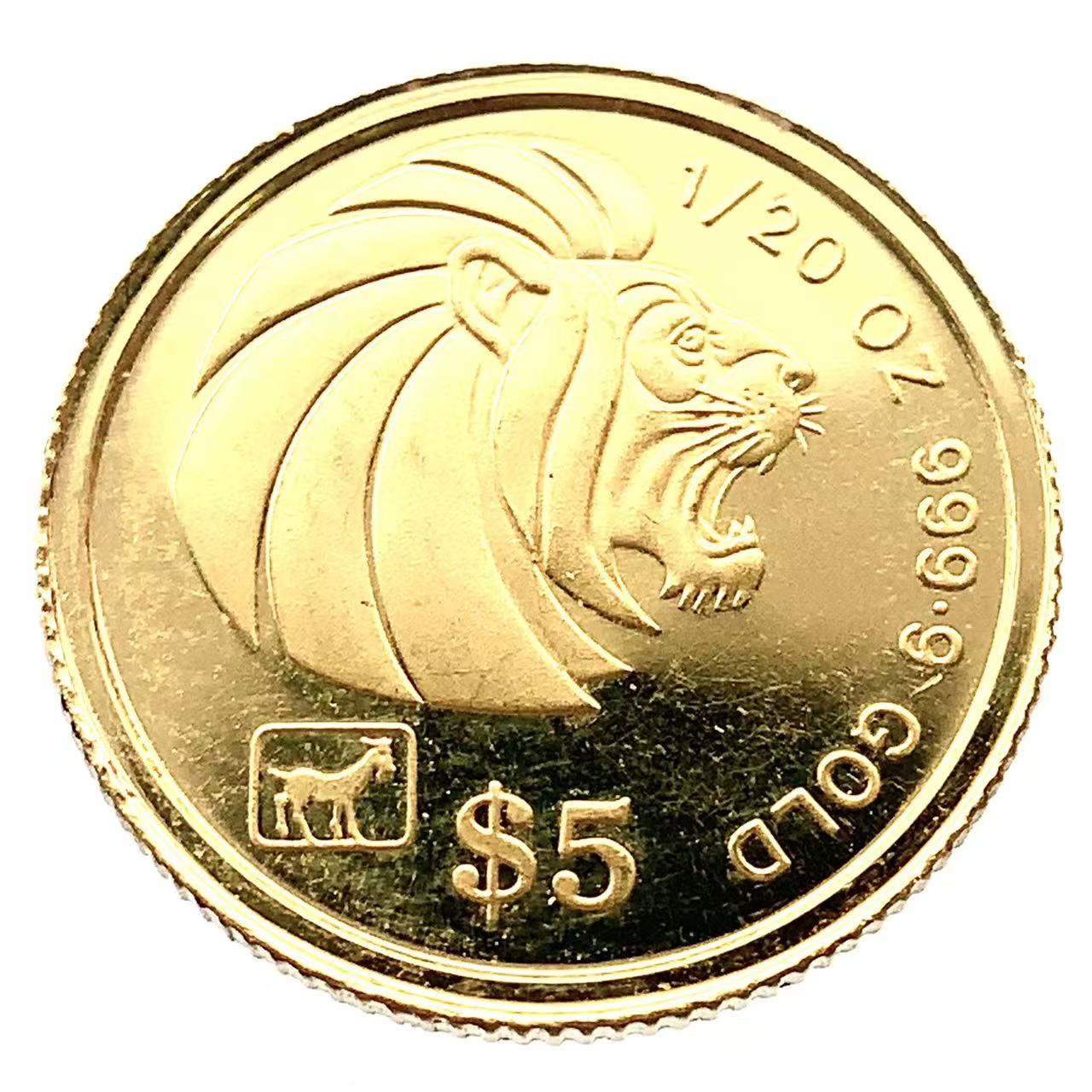 シンガポール ライオン金貨 イエローゴールド 1991年 1/20オンス 1.5g K24 純金 コレクション Gold 美品