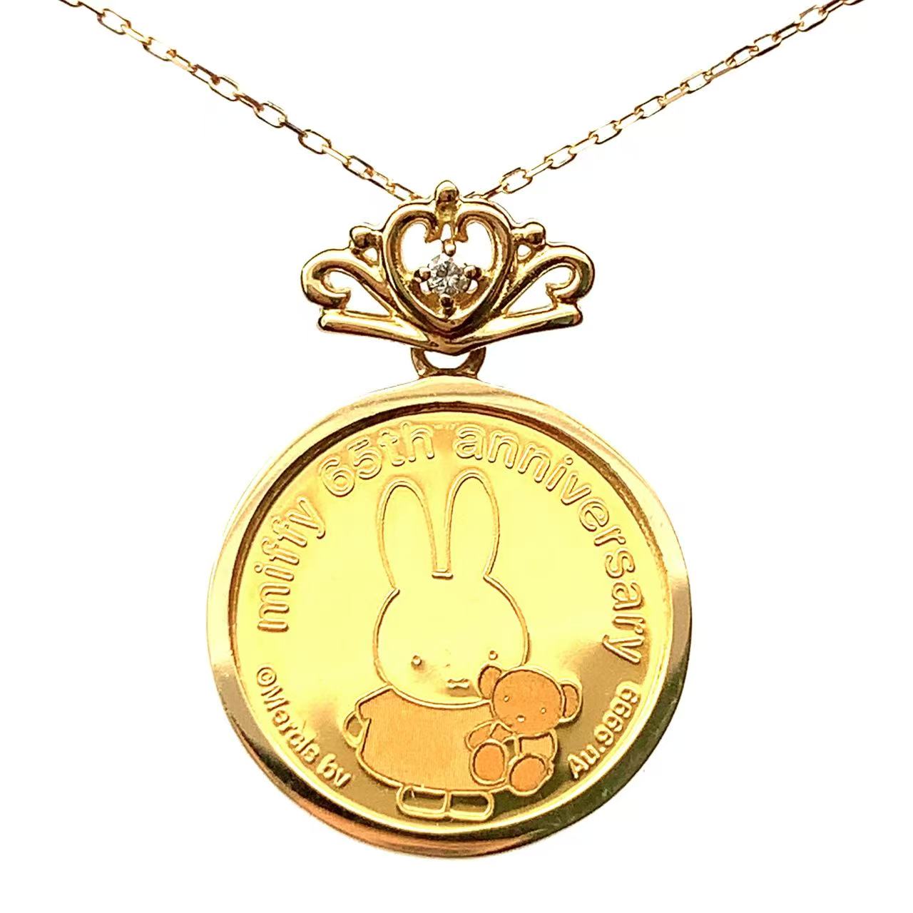 miffy ミッフィー金貨 純金 エリザベス女王 サモア 3.1g 2020年 K18/24 コインペンダント ネックレス デザイン枠 イエローゴールド