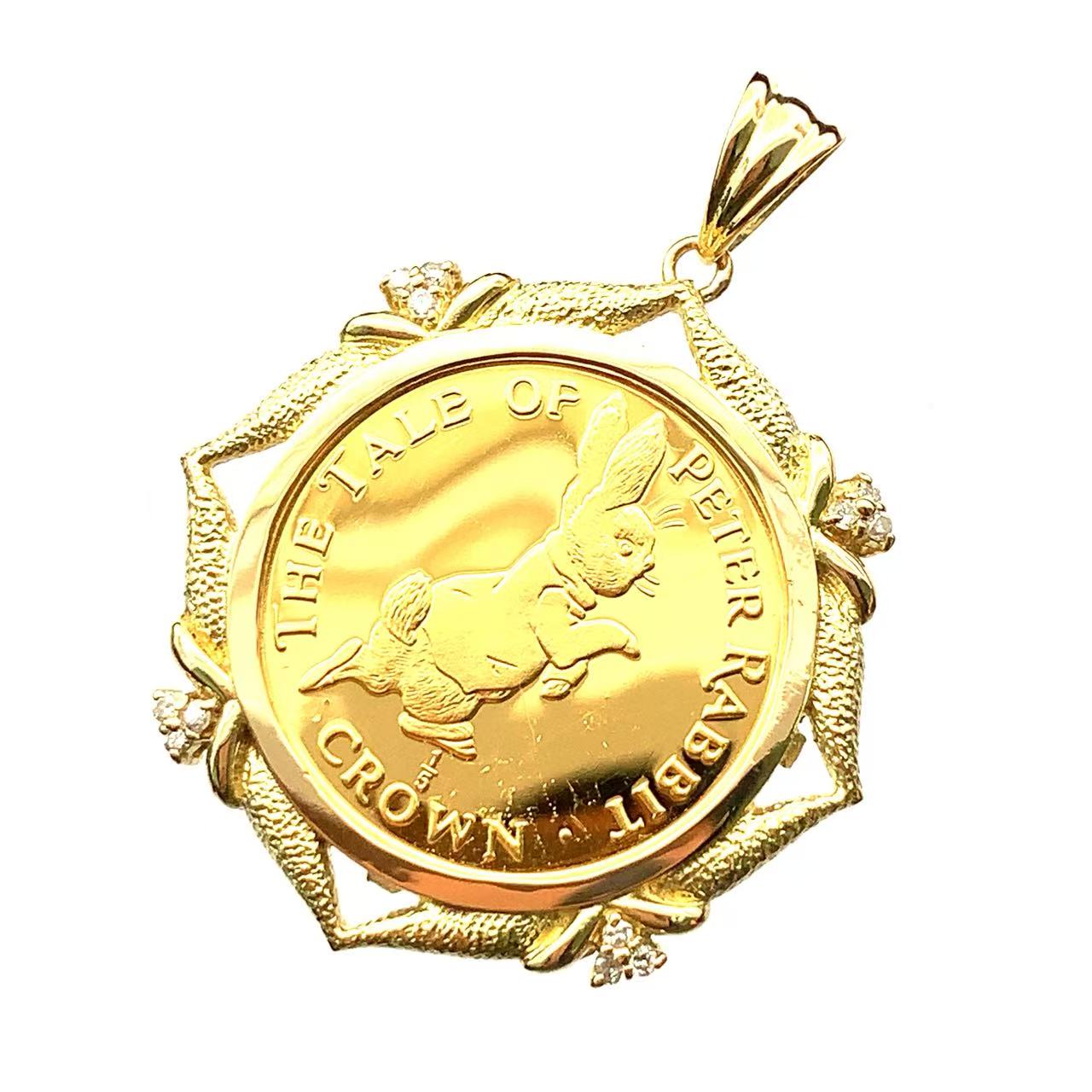 ピーターラビット金貨 ジブラルタル エリザベス女王 1/5オンス 1995年 9.8g ダイヤモンド K18/24 純金 Gold ペンダントトップ