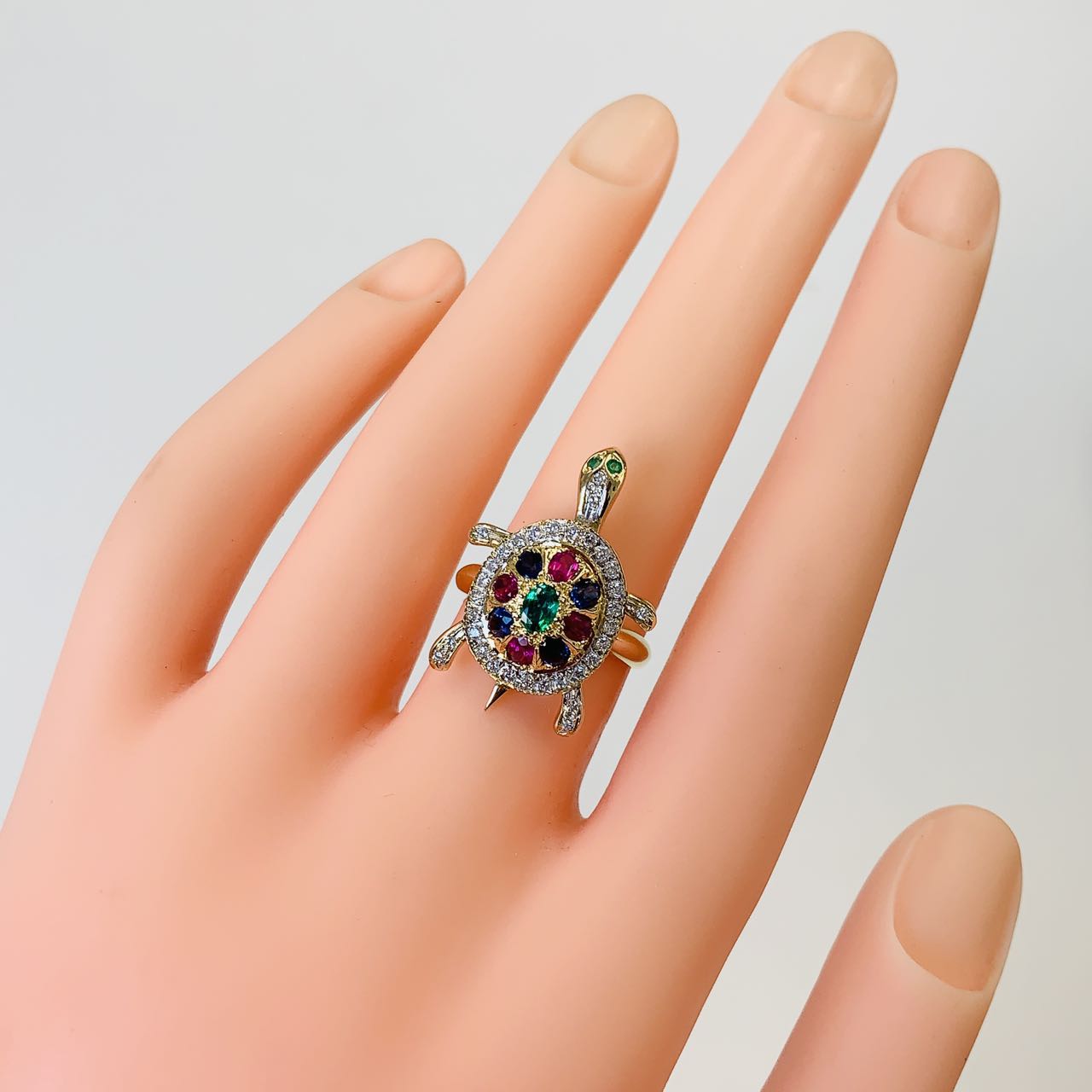 亀 かめ マルチストーン 1.35ct ダイヤモンド デザイン リング イエローゴールド K18 12号 6.3g