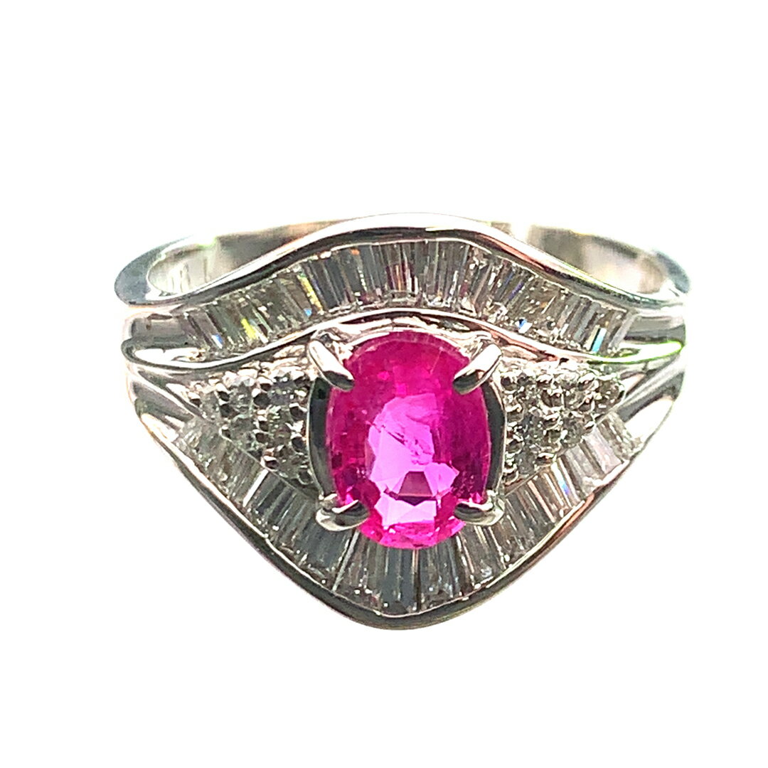 0.84ct ピンクサファイヤ ダイヤモンド デザイン リング プラチナ PT900 17号 8.1g ソーティング