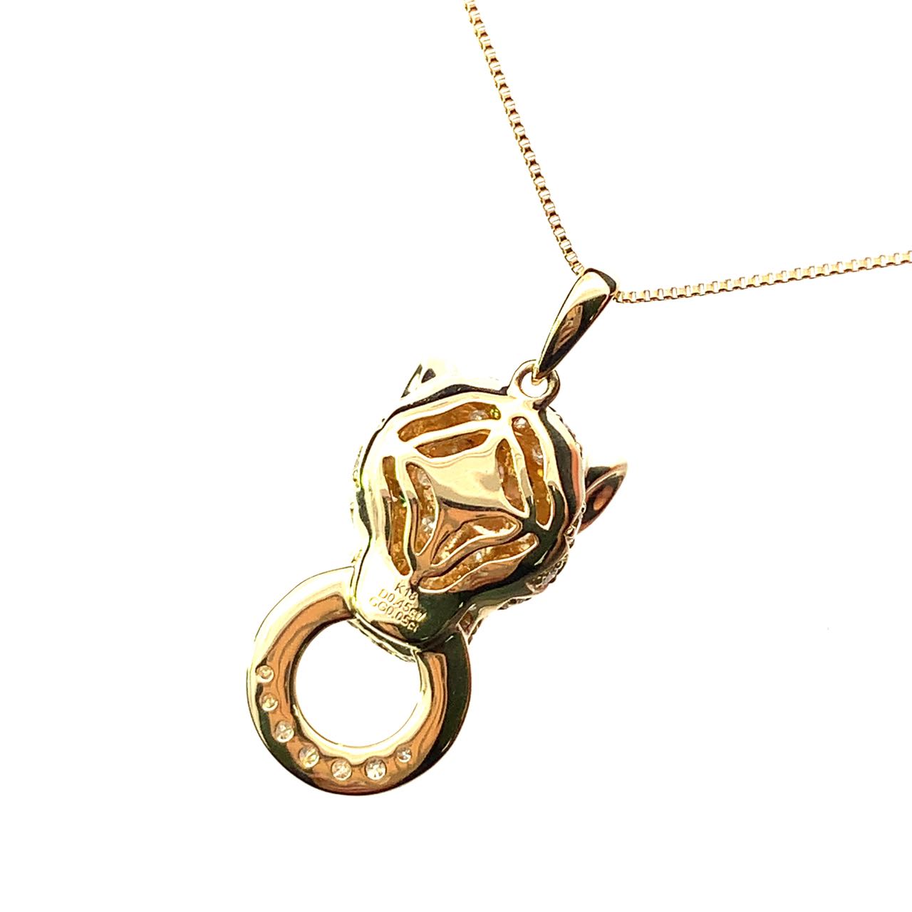 豹 ヒョウ ガーネット ダイヤモンド ネックレス ペンダントトップ イエローゴールド 45cm 4.7g