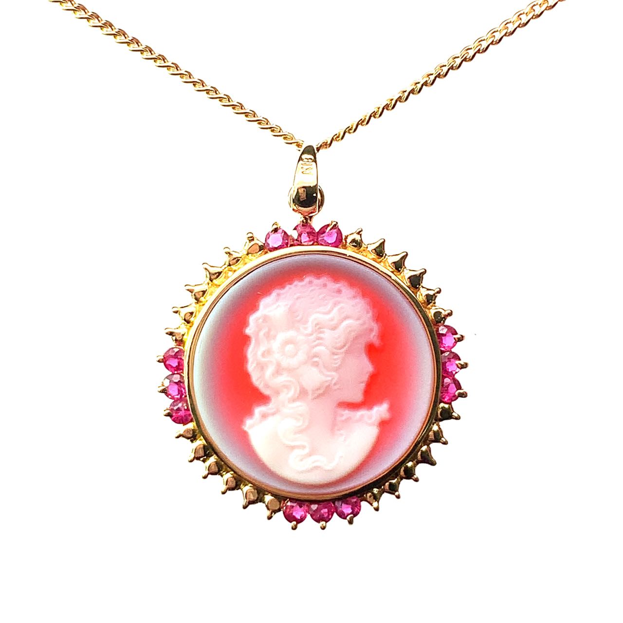 カメオシェルルビーネックレスペンダ...
