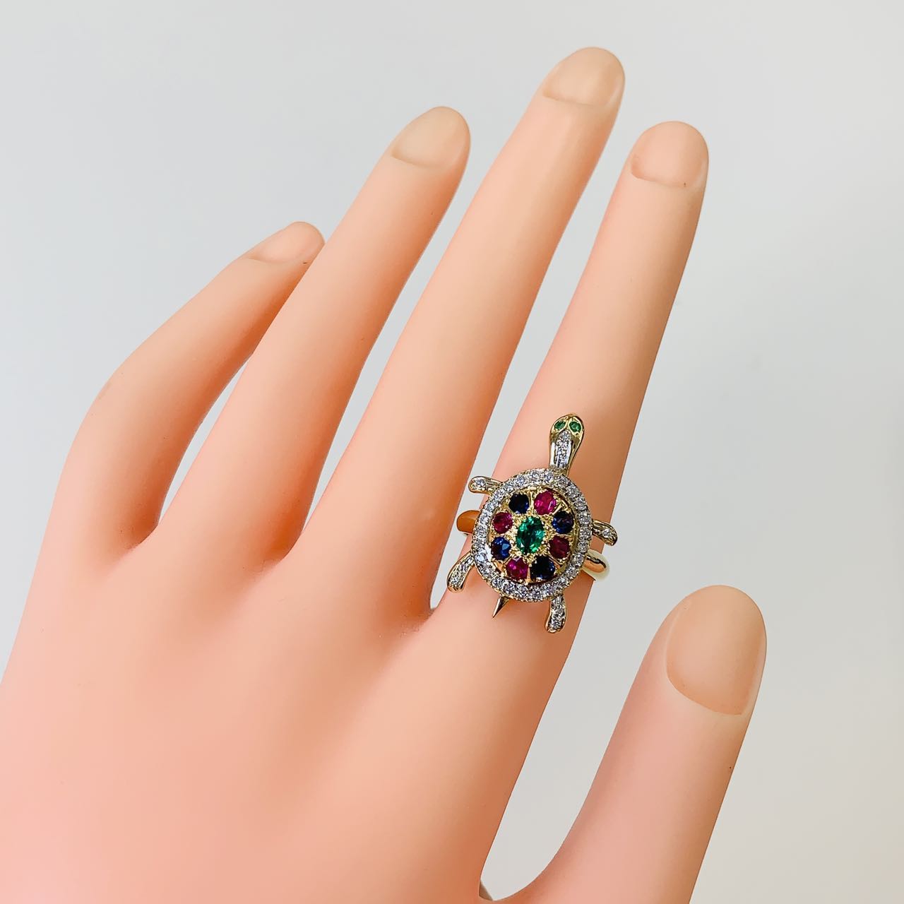 亀 かめ マルチストーン 1.35ct ダイヤモンド デザイン リング イエローゴールド K18 12号 6.3g