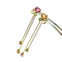 トルマリン シトリン ペリドット ピアス ダイヤモンド 18金 18K イエローゴールド 3.8g ソーティング