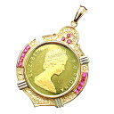 カナダ セントジョーンズ 100カナダドル金貨 エリザベス女王 1983年 27.3g ルビー ダイヤモンド PT900 K18/22 プラチナ イエローゴール ペンダントトップ(4)