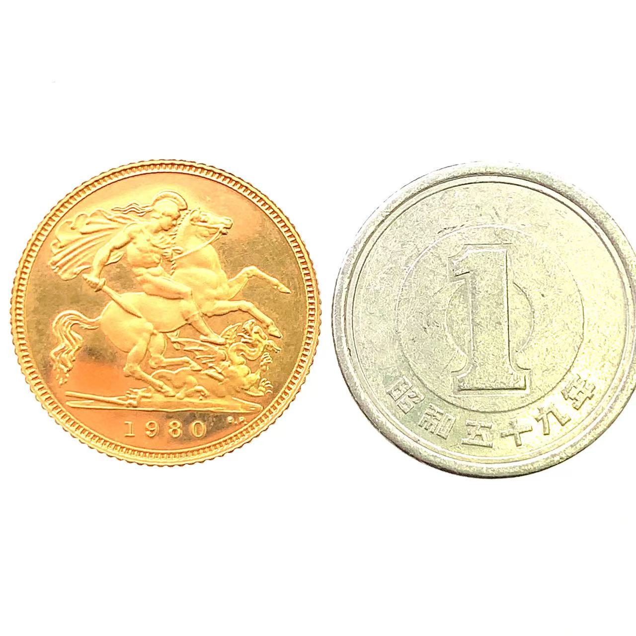 エリザベス2世 金貨 イギリス ソブリン 1980年 22金 4g コイン コレクション Gold