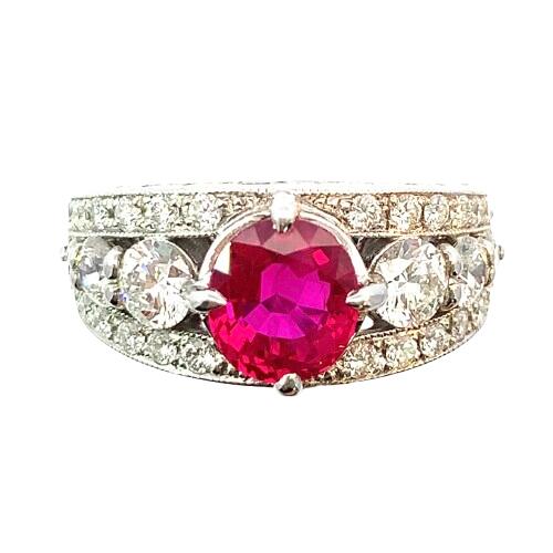 ピジョンブラッド ミャンマー ルビー 1.77ct ダイヤモンド デザイン リング プラチナ PT900 12号 9.3g ..
